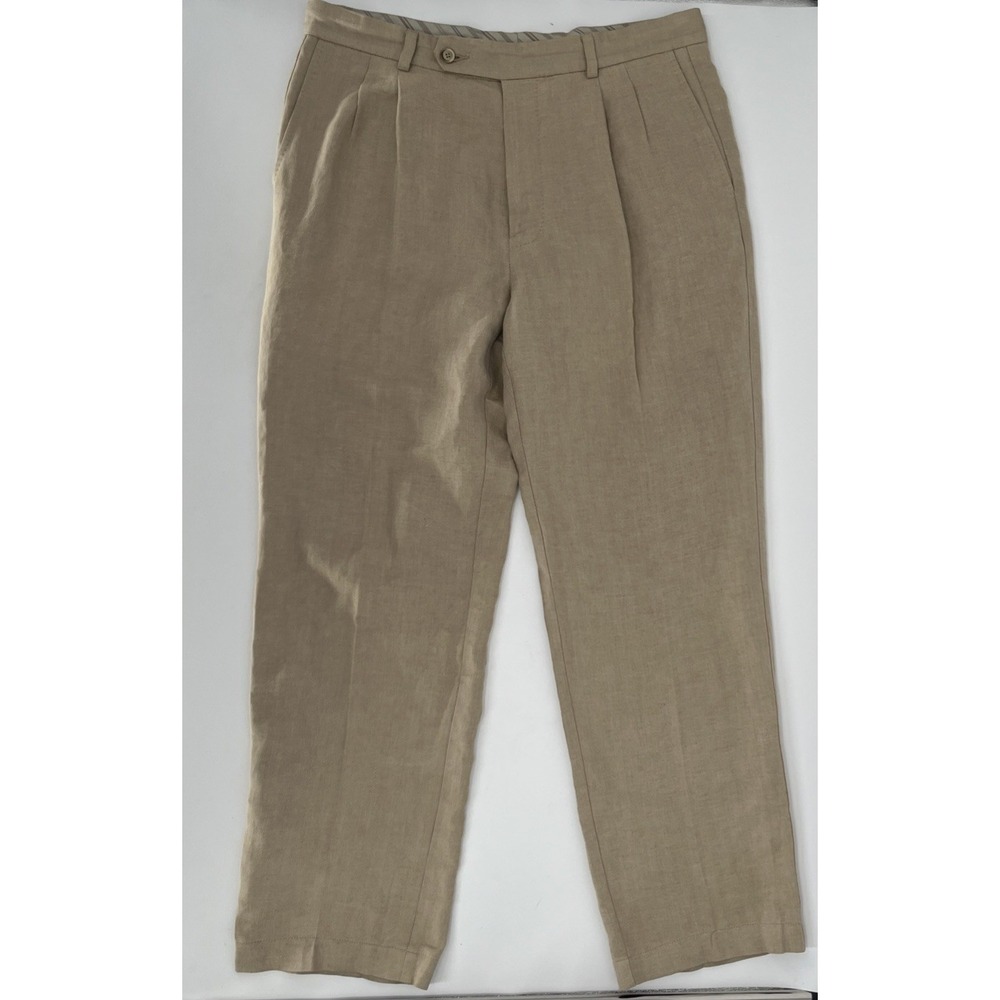 Tommy Bahama Pants Men 35x31 Khaki Pleated Linen Silk  Quiet Luxury Beach Resort